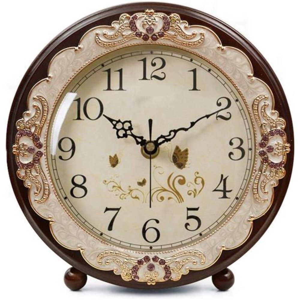Vintage Table Clock, Retro Non-Ticking European Style Beside Desk Clock